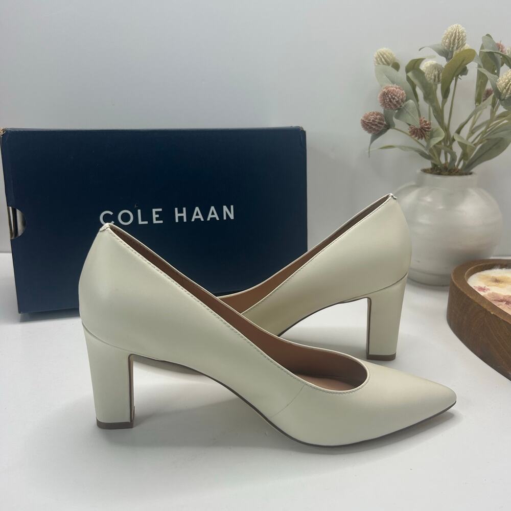 Cole Haan Mylah Leather Chunky Heel Pump 75MM Ivory W29249 Women 8B Tried On - Picture 6 of 9